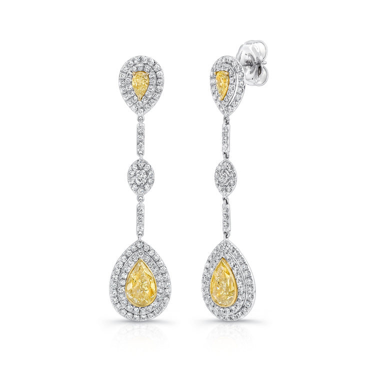 Uneek Natureal Collection Halo Pear Yellow Diamond Dangle Earrings