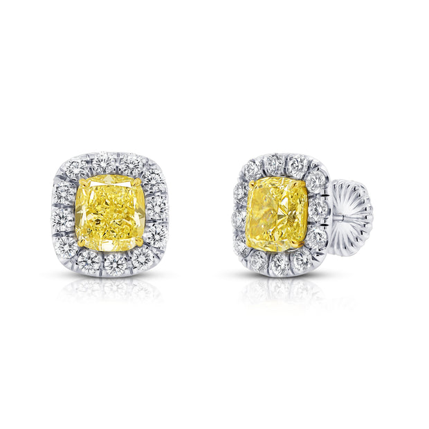 Uneek Natureal Collection Halo Cushion Yellow Diamond Stud Earrings