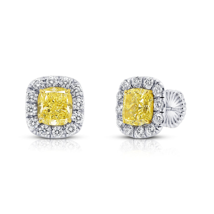 Uneek Natureal Collection Halo Cushion Yellow Diamond Stud Earrings