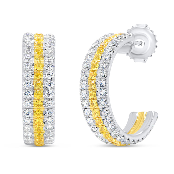Uneek Natureal Collection Round Yellow Sapphire Huggie Earrings