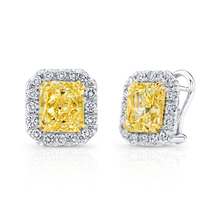 Uneek Radiant-Cut Fancy Yellow Diamond Halo Earrings