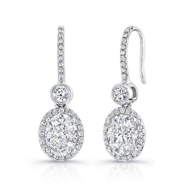 Uneek Oval Diamond Drop Earrings with Bezel-Set Round Diamonds