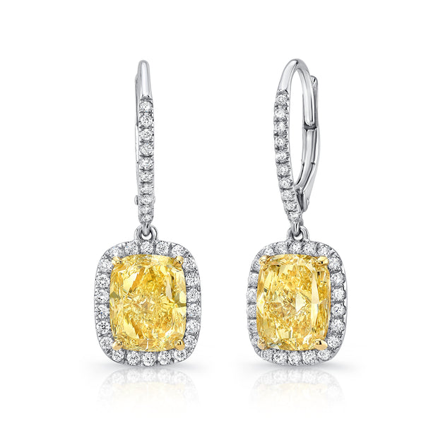 Uneek Elongated Cushion-Cut Fancy Yellow Diamond Dangle Earrings
