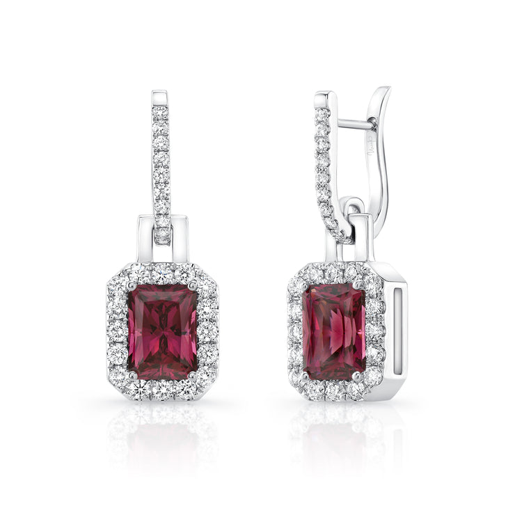 Uneek Precious Collection Halo Emerald Rhodolite Drop Earrings