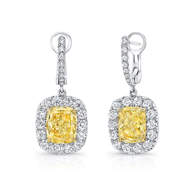 Uneek Cushion-Cut Fancy Yellow Diamond Dangle Earrings