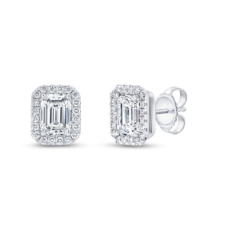 Uneek Signature Collection Halo Emerald Diamond Stud Earrings