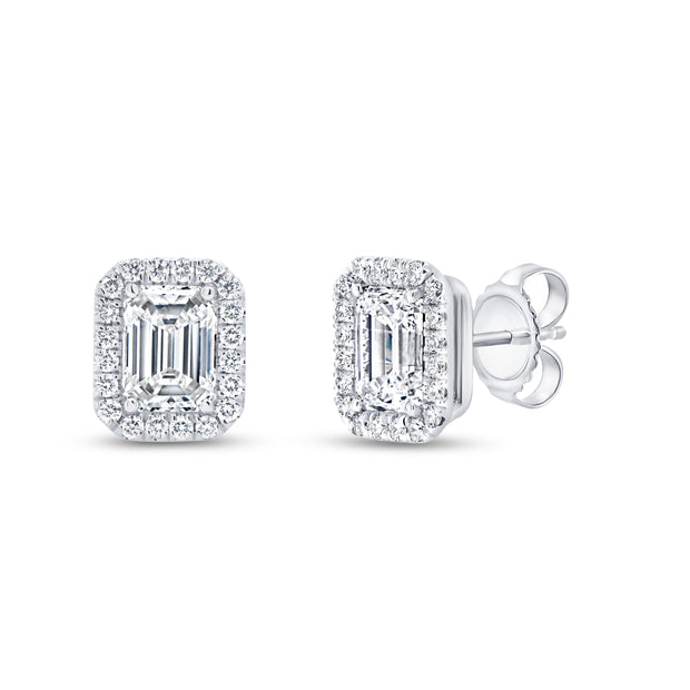 Uneek Signature Collection Halo Emerald Diamond Stud Earrings