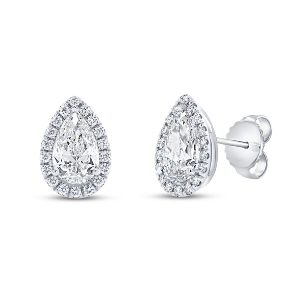 Uneek Signature Collection Halo Pear Diamond Stud Earrings