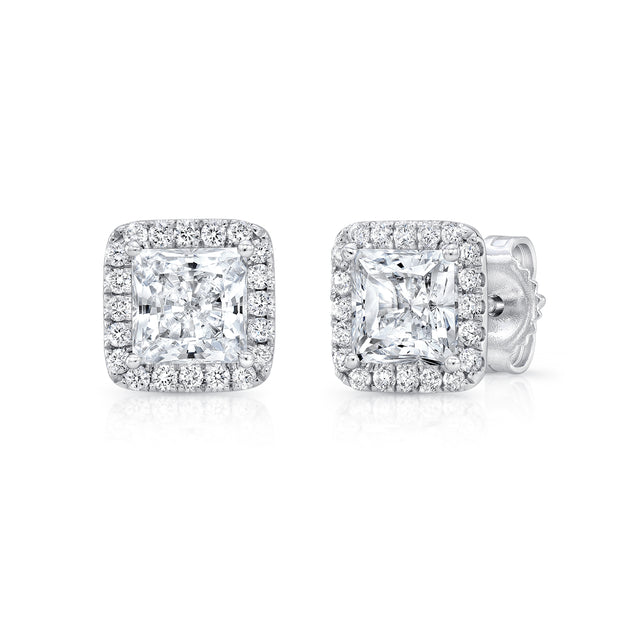 Uneek Silhouette Collection Halo Princess Cut Stud Earrings