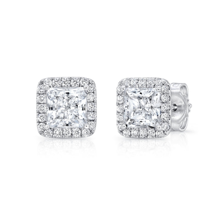 Uneek Silhouette Collection Halo Princess Cut Stud Earrings