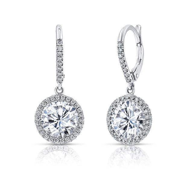 Uneek Round Diamond Drop Earrings with Halos