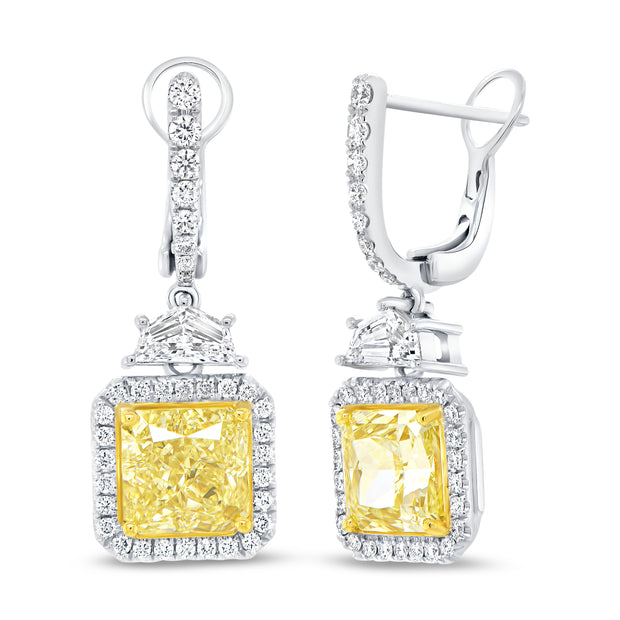 Uneek Natureal Collection Halo Radiant Yellow Diamond Drop Earrings