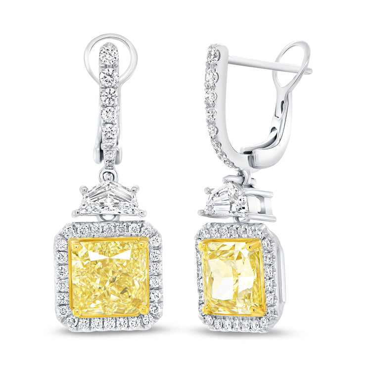 Uneek Natureal Collection Halo Radiant Yellow Diamond Drop Earrings