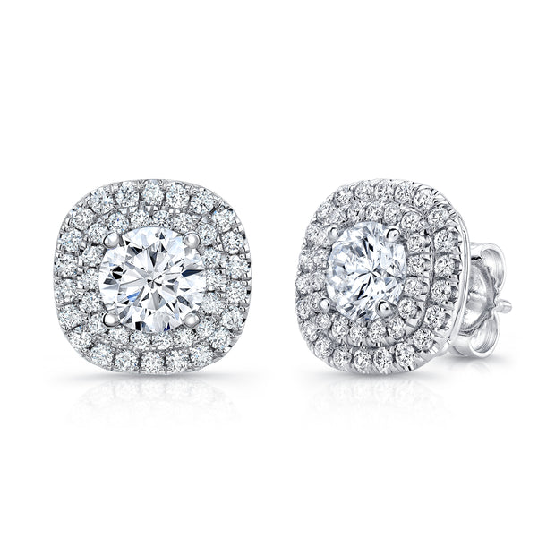 Uneek Silhouette Collection Double-Halo Round Stud Earrings