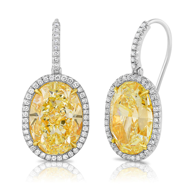 Uneek Natureal Collection Halo Oval Yellow Diamond Drop Earrings
