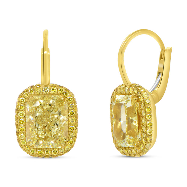 Uneek Natureal Collection Halo Radiant Fancy Light Yellow Diamond Drop Earrings