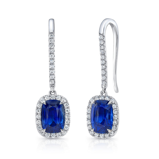 Uneek Precious Collection Halo Cushion Blue Sapphire Drop Earrings