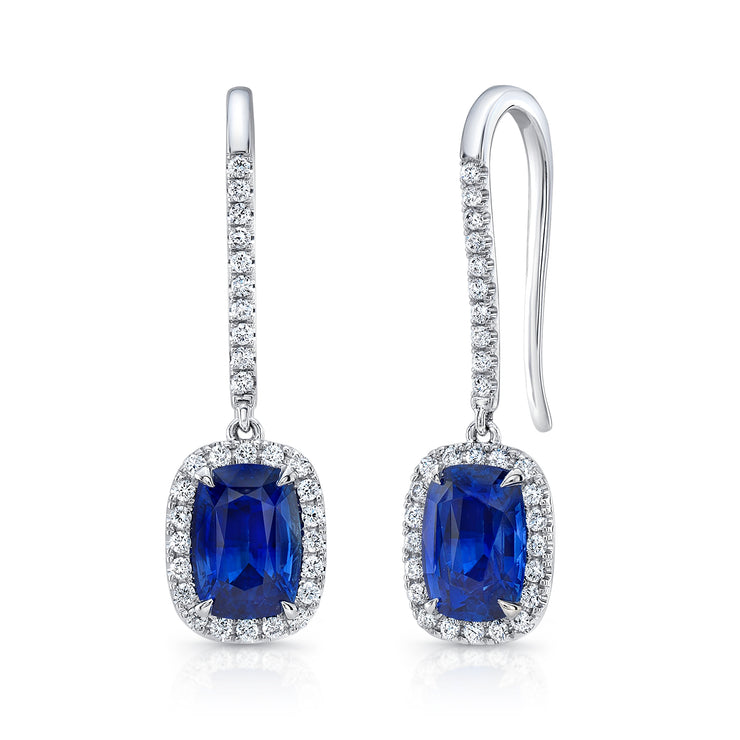 Uneek Precious Collection Halo Cushion Blue Sapphire Drop Earrings