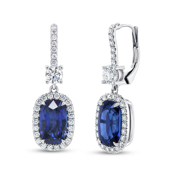Uneek Precious Collection Halo Blue Sapphire Drop Earrings