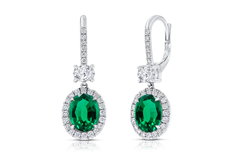 Uneek Precious Collection Halo Oval Emerald Drop Earrings