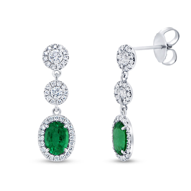 Uneek Precious Collection Halo Oval Emerald Dangle Earrings