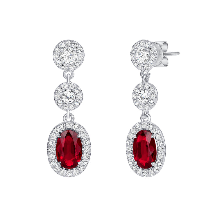 Uneek Precious Collection Halo Oval Ruby Dangle Earrings