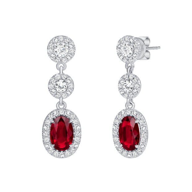 Uneek Precious Collection Halo Oval Ruby Dangle Earrings