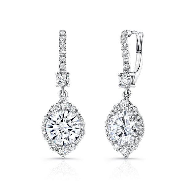 Uneek Petals Design Round Diamond Dangling Earrings