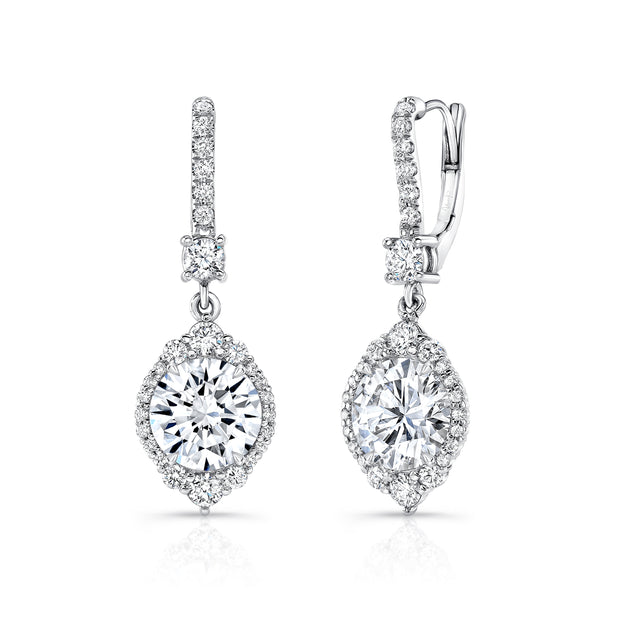 Uneek Petals Collection Halo Round Diamond Drop Earrings