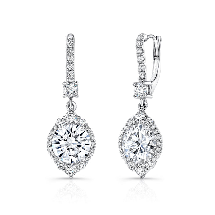 Uneek Petals Collection Halo Round Diamond Drop Earrings