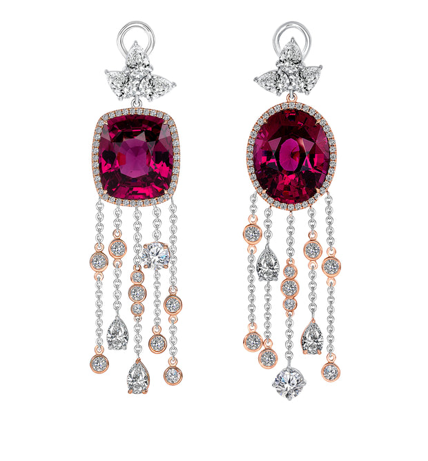 Uneek Precious Collection Cushion Garnet Chandelier Earrings
