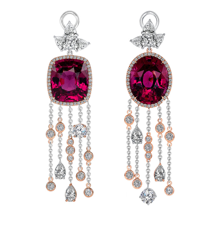 Uneek Precious Collection Cushion Garnet Chandelier Earrings