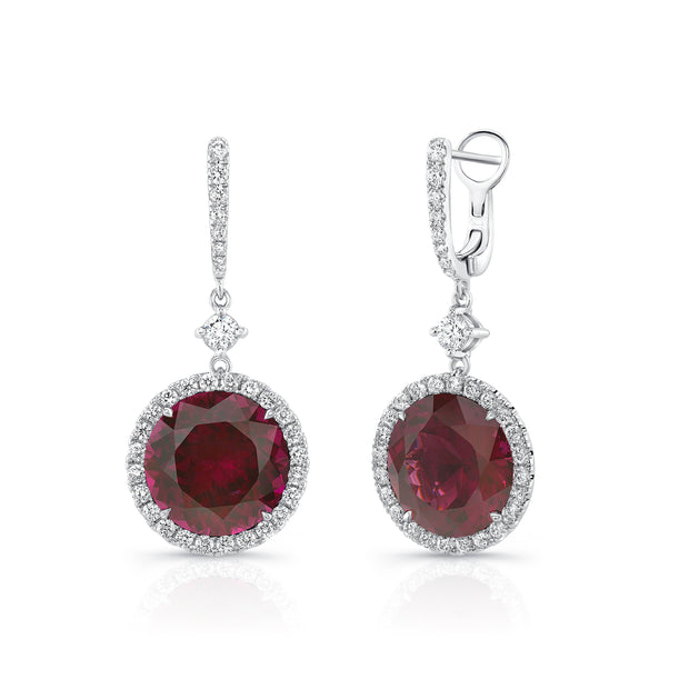 Uneek Precious Collection Halo Round Rhodolite Drop Earrings