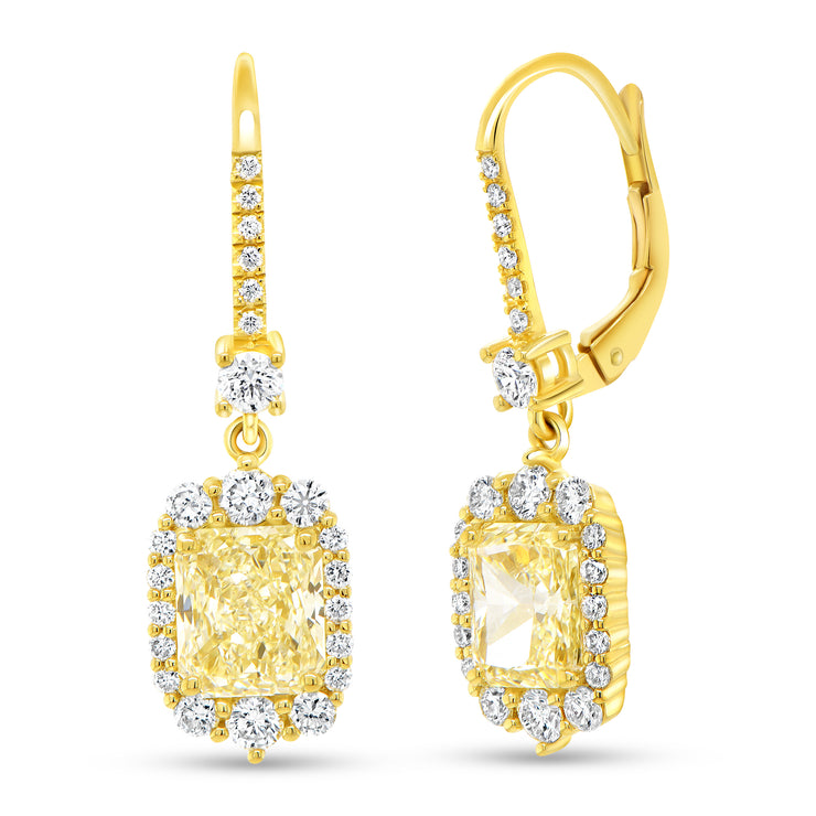 Uneek Petals Collection Halo Radiant Diamond Drop Earrings