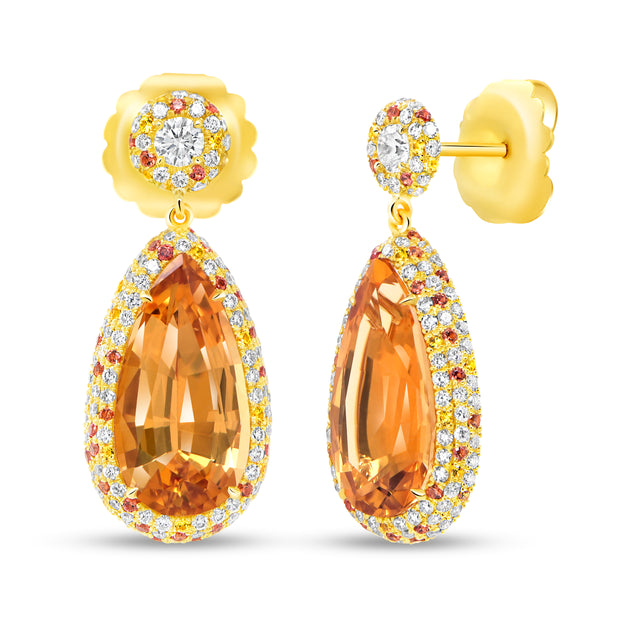 Uneek Precious Collection Halo Pear Topaz Drop Earrings