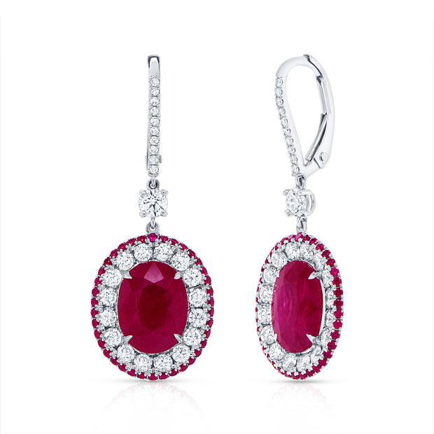 Uneek Precious Collection Halo Oval Ruby Drop Earrings