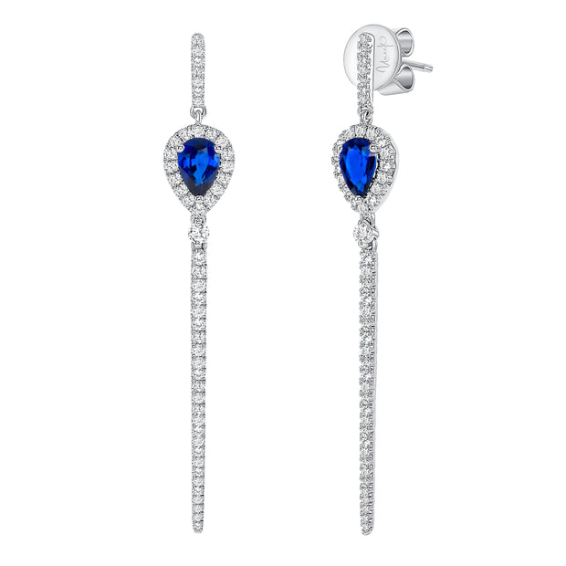 Uneek Precious Collection Round Blue Sapphire Dangle Earrings