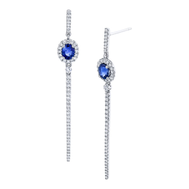 Uneek Precious Collection Round Blue Sapphire Dangle Earrings