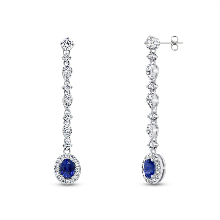 Uneek Precious Collection Oval Blue Sapphire Dangle Earrings