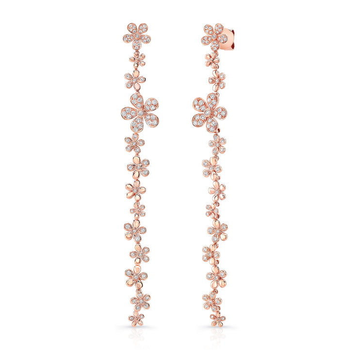 Uneek Cascade Collection Threader-Inspired Dangle Earrings with Floral Motif
