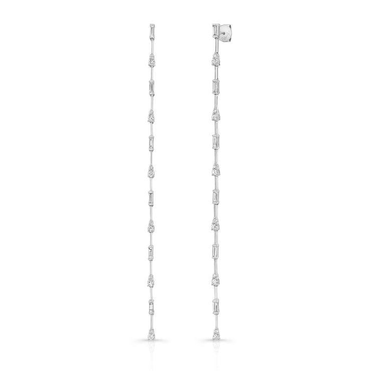 Uneek Cascade Collection Dangle Earrings with Tapered Baguette and Round Diamonds