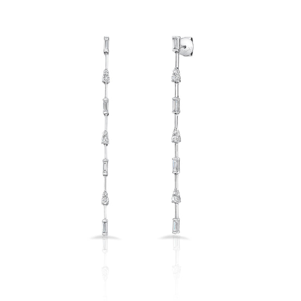 Uneek Cascade Collection Threader-Inspired Dangle Earrings with Baguette and Round Diamonds