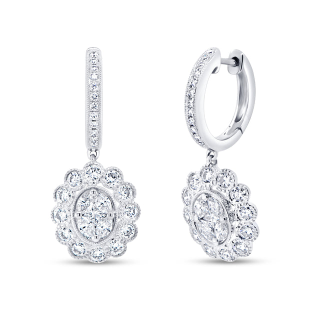 Uneek Petals Design Cluster Diamond Center Earrings