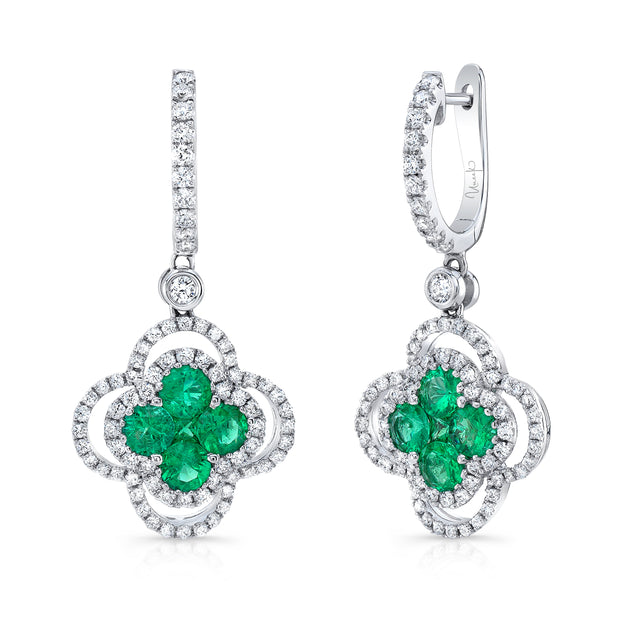 Uneek Precious Collection Floral Round Emerald Drop Earrings
