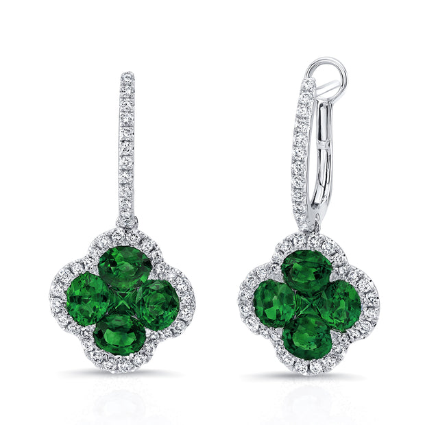 Uneek Precious Collection Floral Oval Shaped Emerald Dangle Earrings