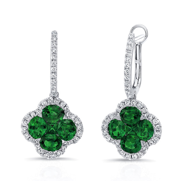 Uneek Precious Collection Floral Oval Emerald Drop Earrings