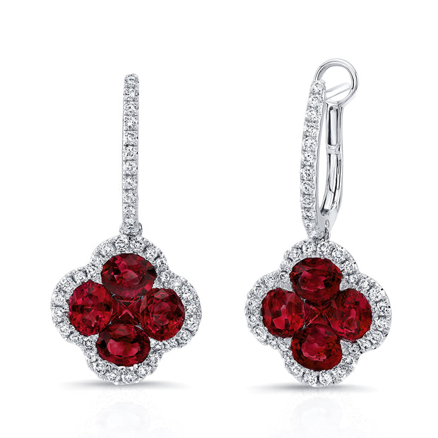 Uneek Precious Collection Floral Oval Ruby Drop Earrings