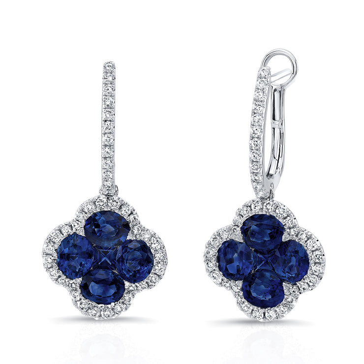 Uneek Precious Collection Floral Oval Blue Sapphire Drop Earrings