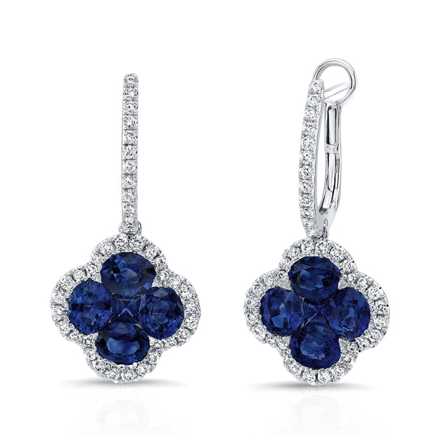 Uneek Precious Collection Floral Oval Shaped Blue Sapphire Dangle Earrings