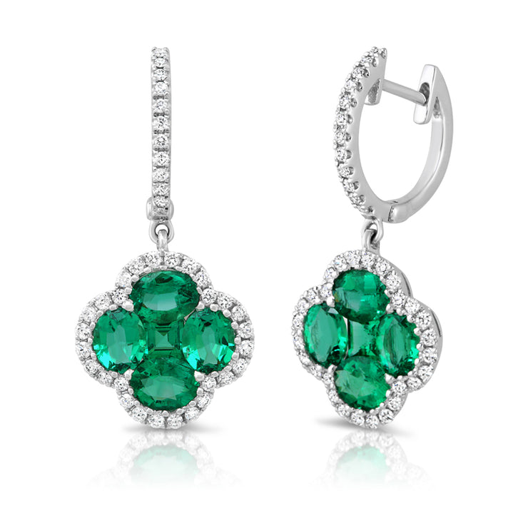 Uneek Precious Collection Floral Oval Emerald Drop Earrings